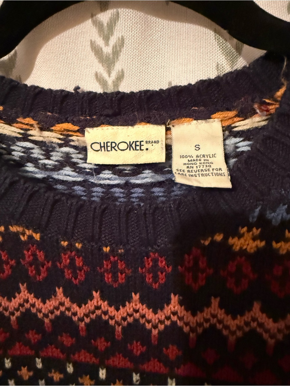 Vintage Looking Cherokee Multicolor Fair Isle Crewneck Sweater - Navy Base - Picture 2 of 2